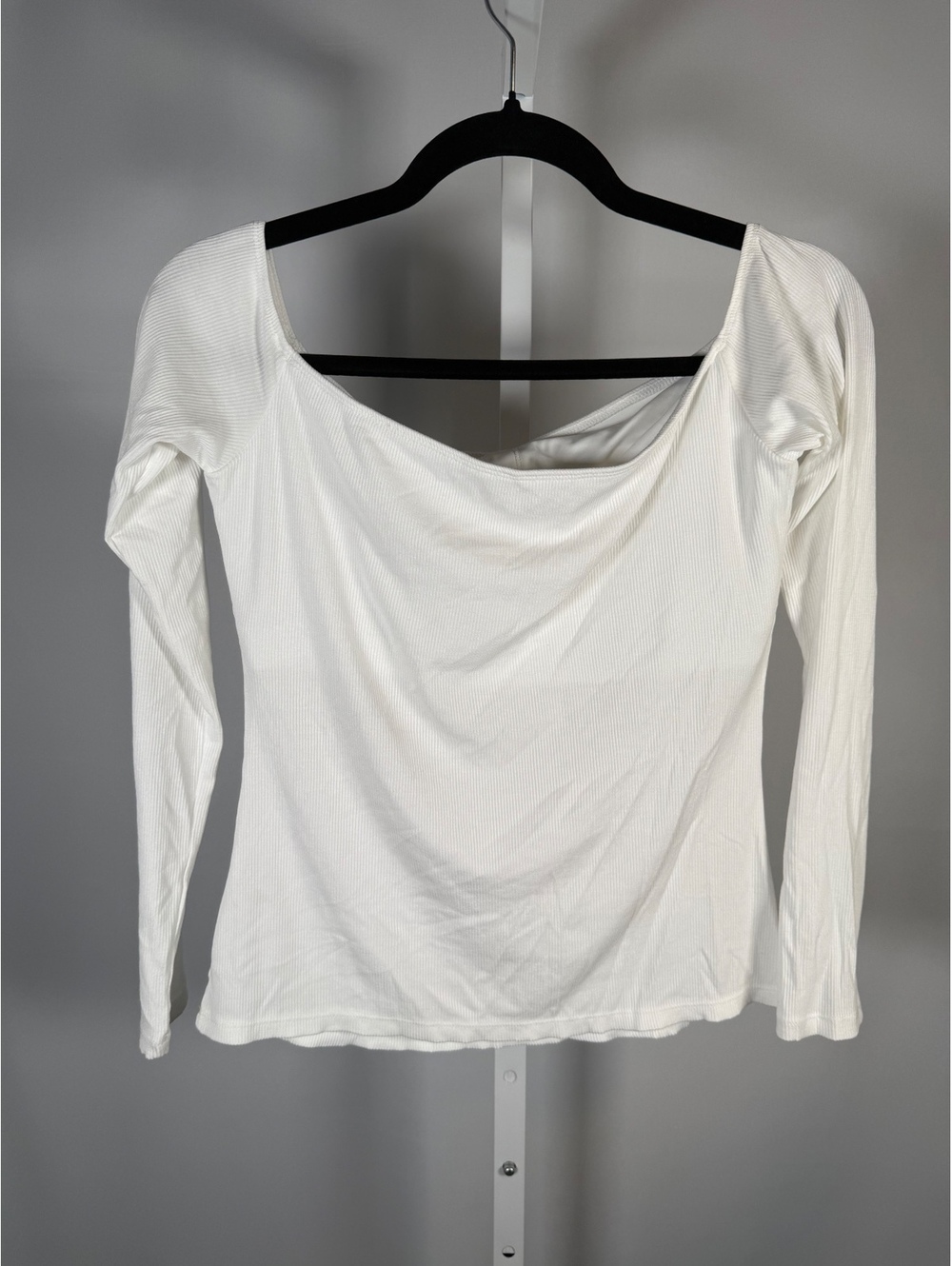 Halara Ribbed Knit Off Shoulder Long Sleeve 2-in-1 Casual Top White Size Medium - Picture 4 of 9